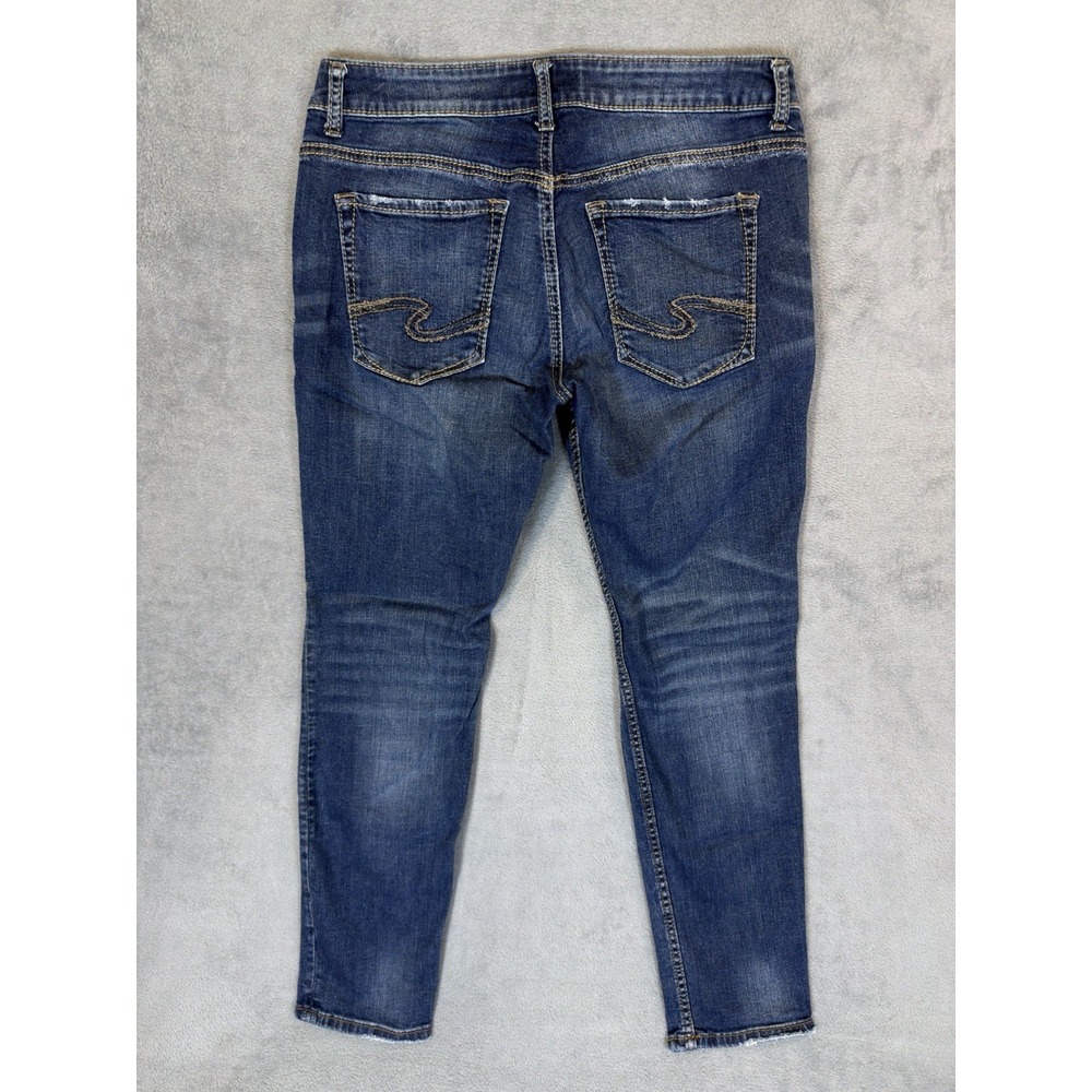 Silver Jeans Womens 30 Blue Dark Wash Distrese Denim Sam Boyfriend Mid Rise - Picture 2 of 9